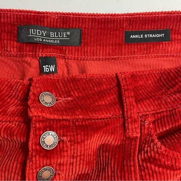 Judy Blue Button Fly Burnt Orange-ish Red Corduroy Ankle Straight Leg Pants 16W - Picture 4 of 6